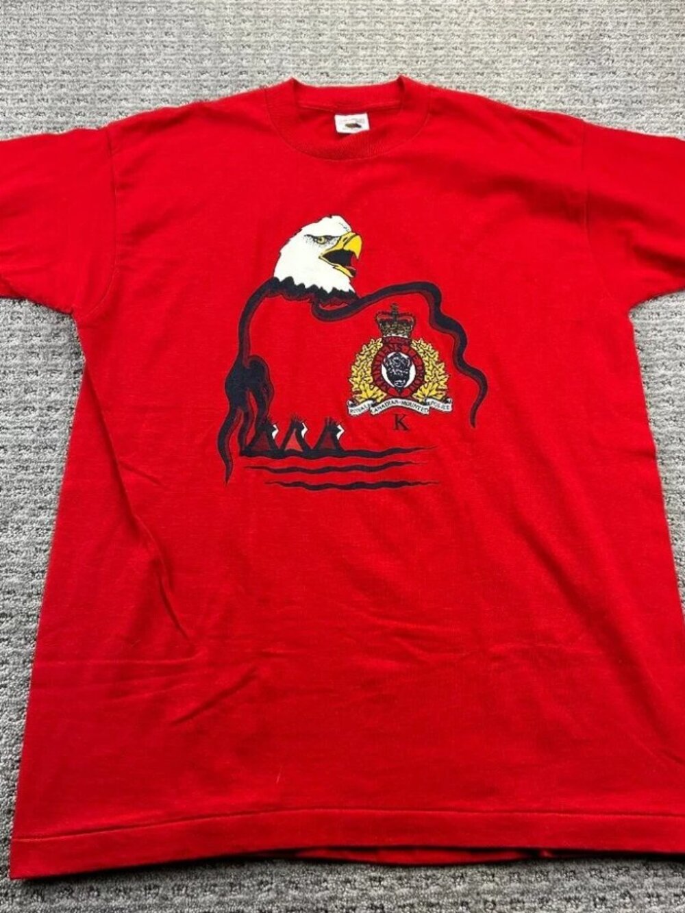 Vintage 90s Single Stitched Shirt Men L Red RCMP Royal Canadian Mounted Police